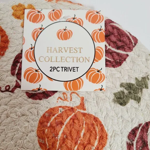 Harvest Collection Pumpkin & Fall Leaves Braided Trivets – 2 Sets (4 Total) - Picture 4 of 5